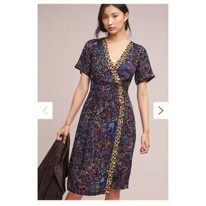 Maeve Anthropologie Morgan Leopard Floral Print Midi Dress Size 6